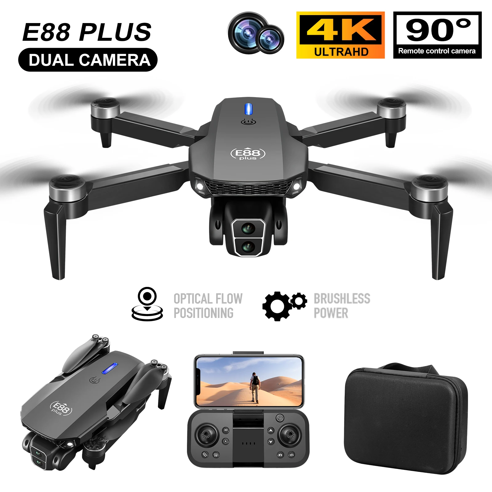 새로운 E88 Plus 쿼드콥터 드론: 90 °   전 - Drone Battery Box 리뷰 및 가격
